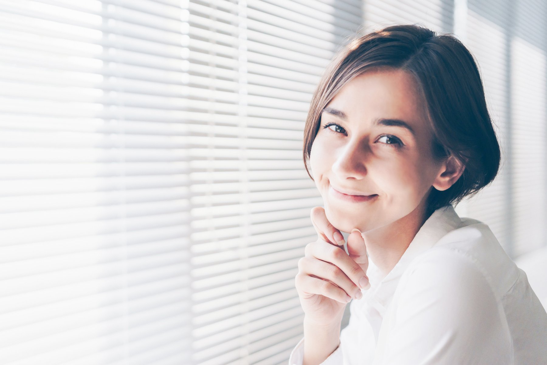 Smiling woman with short hair